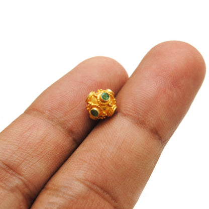 18k Yellow Gold Round Spacer Beads with Emerald