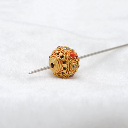 18k Solid Yellow Navratan Round Fancy Spacer Beads 12.5mm