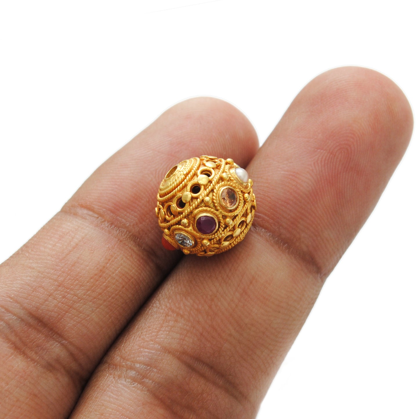 18k Solid Yellow Navratan Round Fancy Spacer Beads 12.5mm