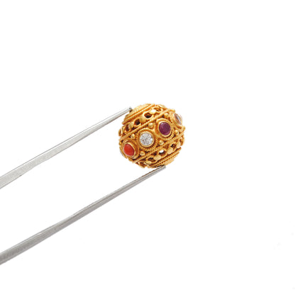 18k Solid Yellow Navratan Round Fancy Spacer Beads 12.5mm