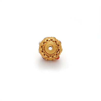 18k Solid Yellow Navratan Round Fancy Spacer Beads 12.5mm