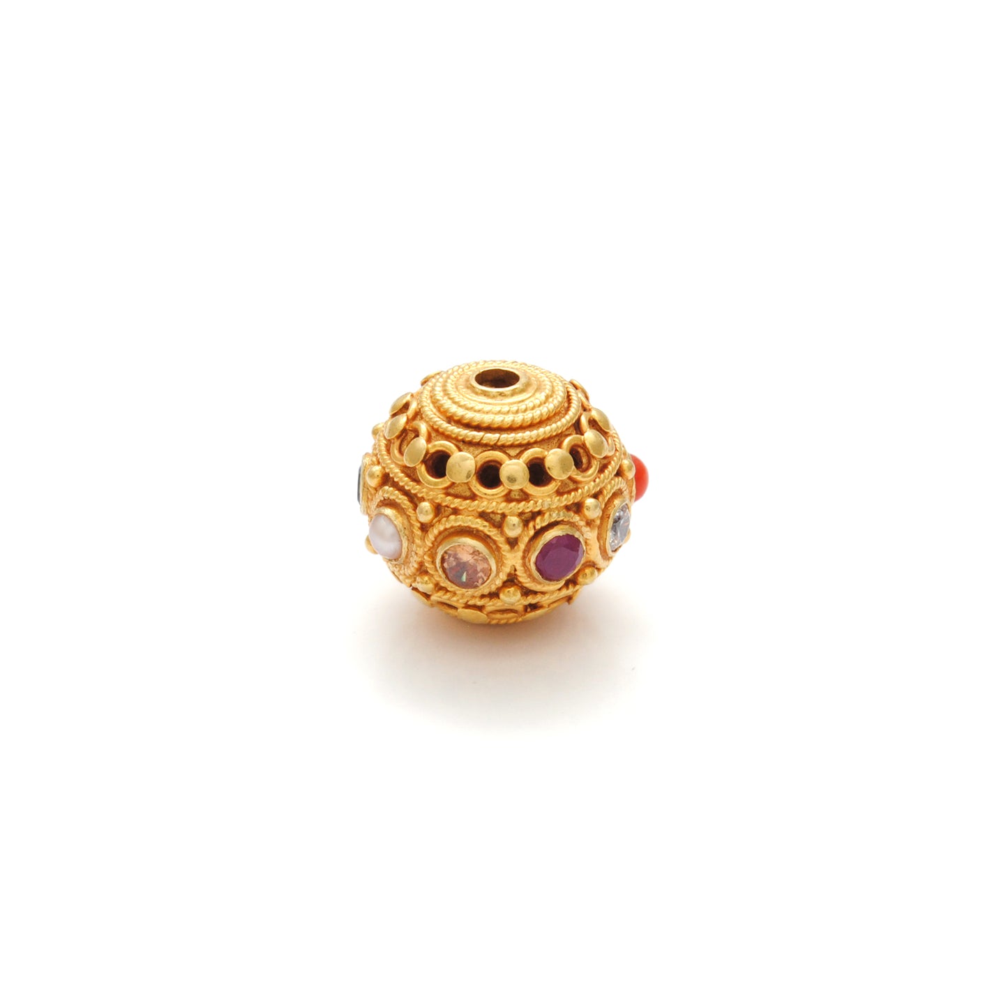 18k Solid Yellow Navratan Round Fancy Spacer Beads 12.5mm