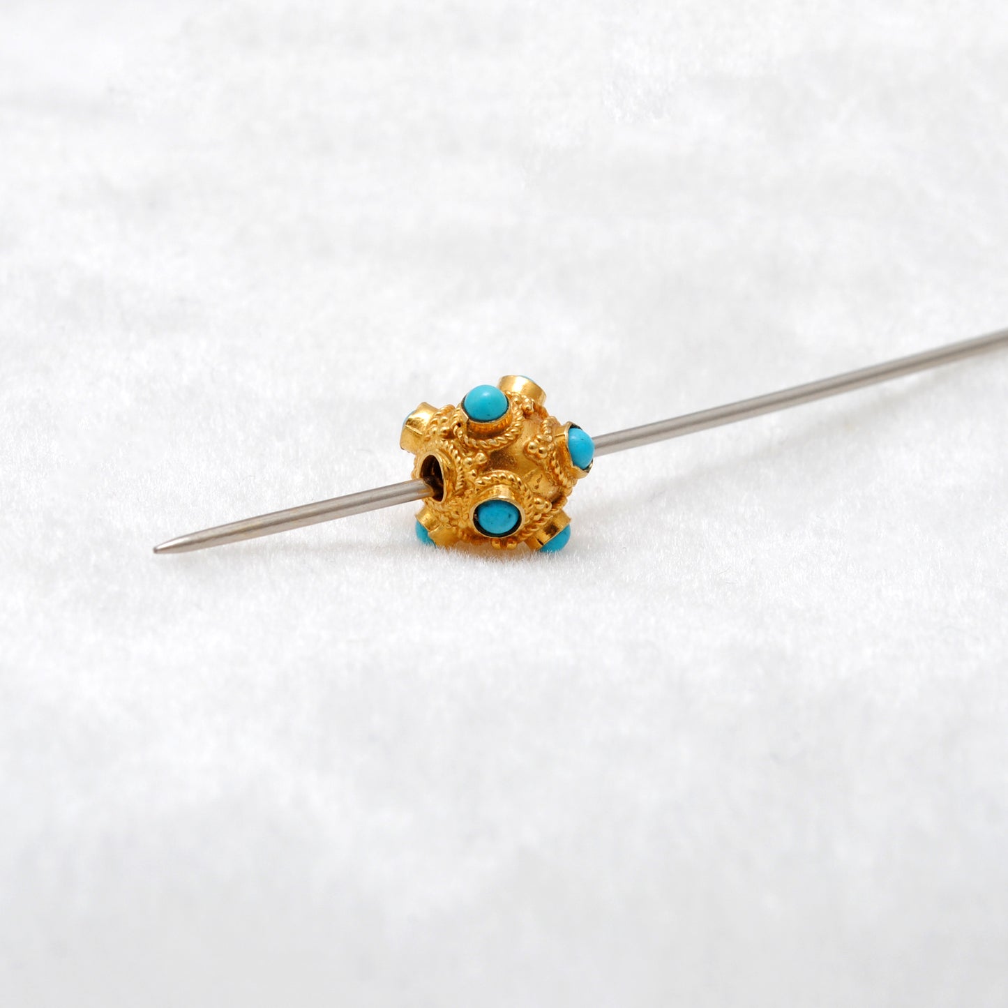 18k Solid Yellow Gold Turquoise Spacer Beads 8mm