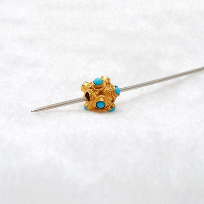 18k Solid Yellow Gold Turquoise Spacer Beads 8mm