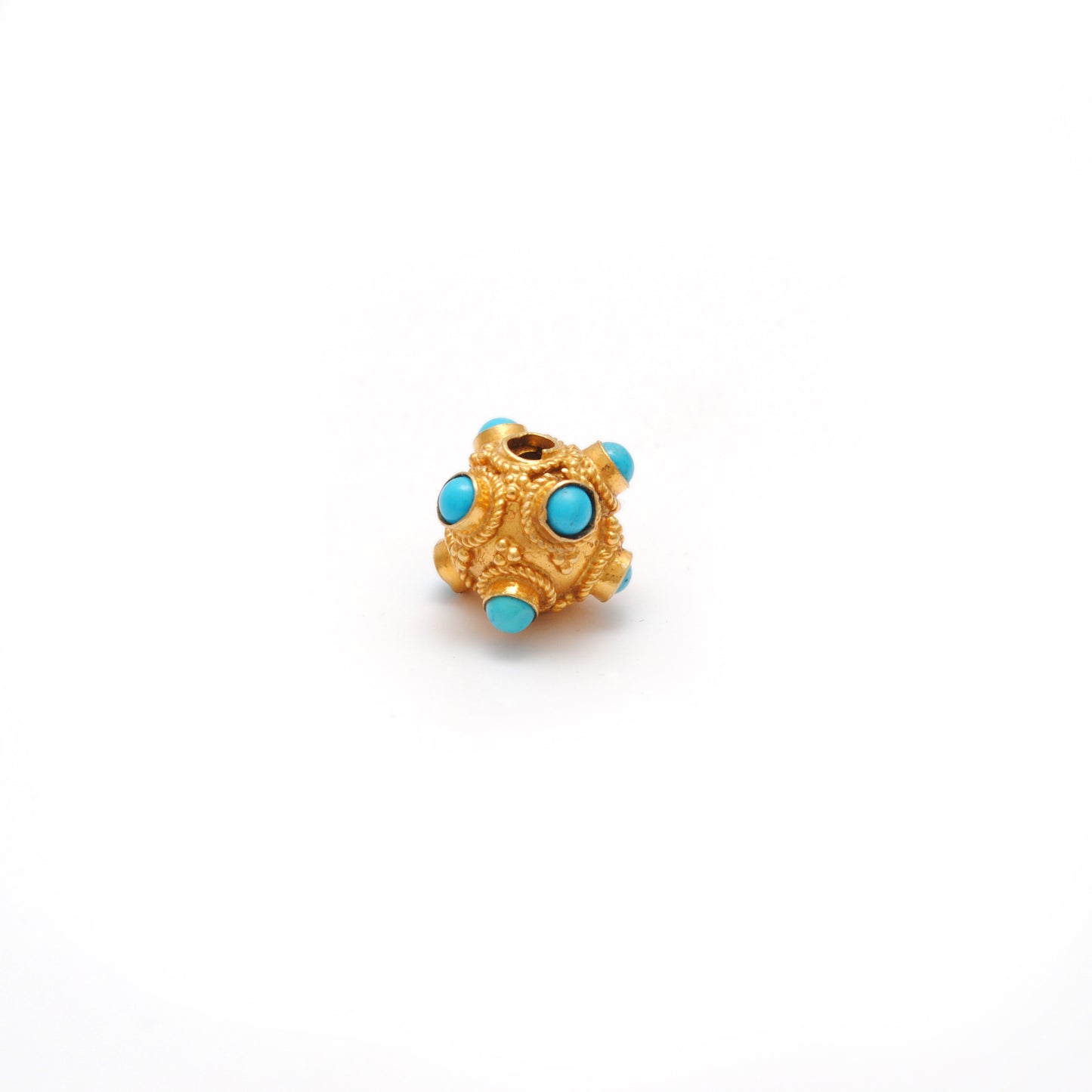 18k Solid Yellow Gold Turquoise Spacer Beads 8mm