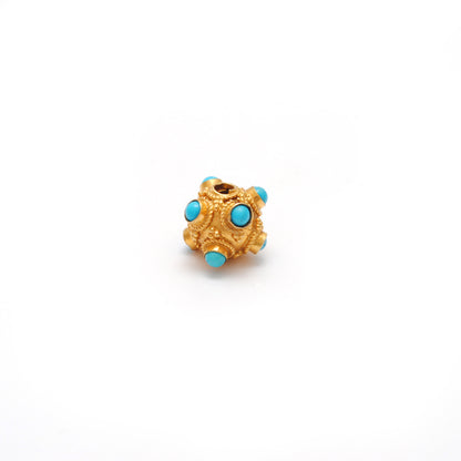 18k Solid Yellow Gold Turquoise Spacer Beads 8mm