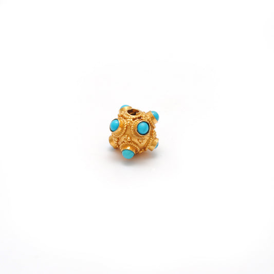 18k Solid Yellow Gold Turquoise Spacer Beads 8mm