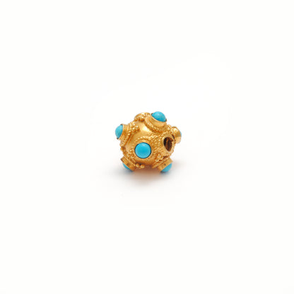18k Solid Yellow Gold Turquoise Spacer Beads 8mm