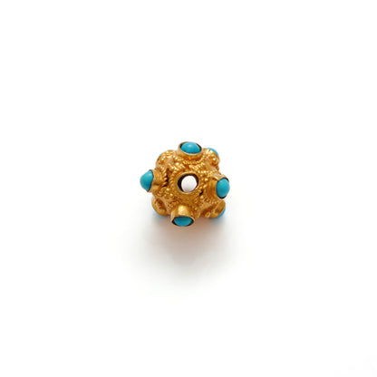 18k Solid Yellow Gold Turquoise Spacer Beads 8mm