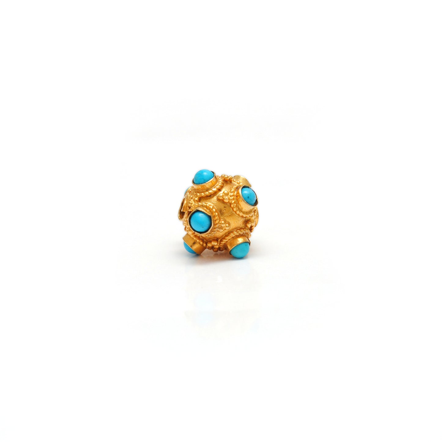18k Solid Yellow Gold Turquoise Spacer Beads 8mm