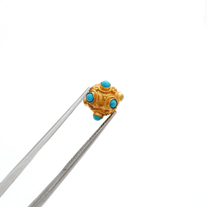 18k Solid Yellow Gold Turquoise Spacer Beads 8mm