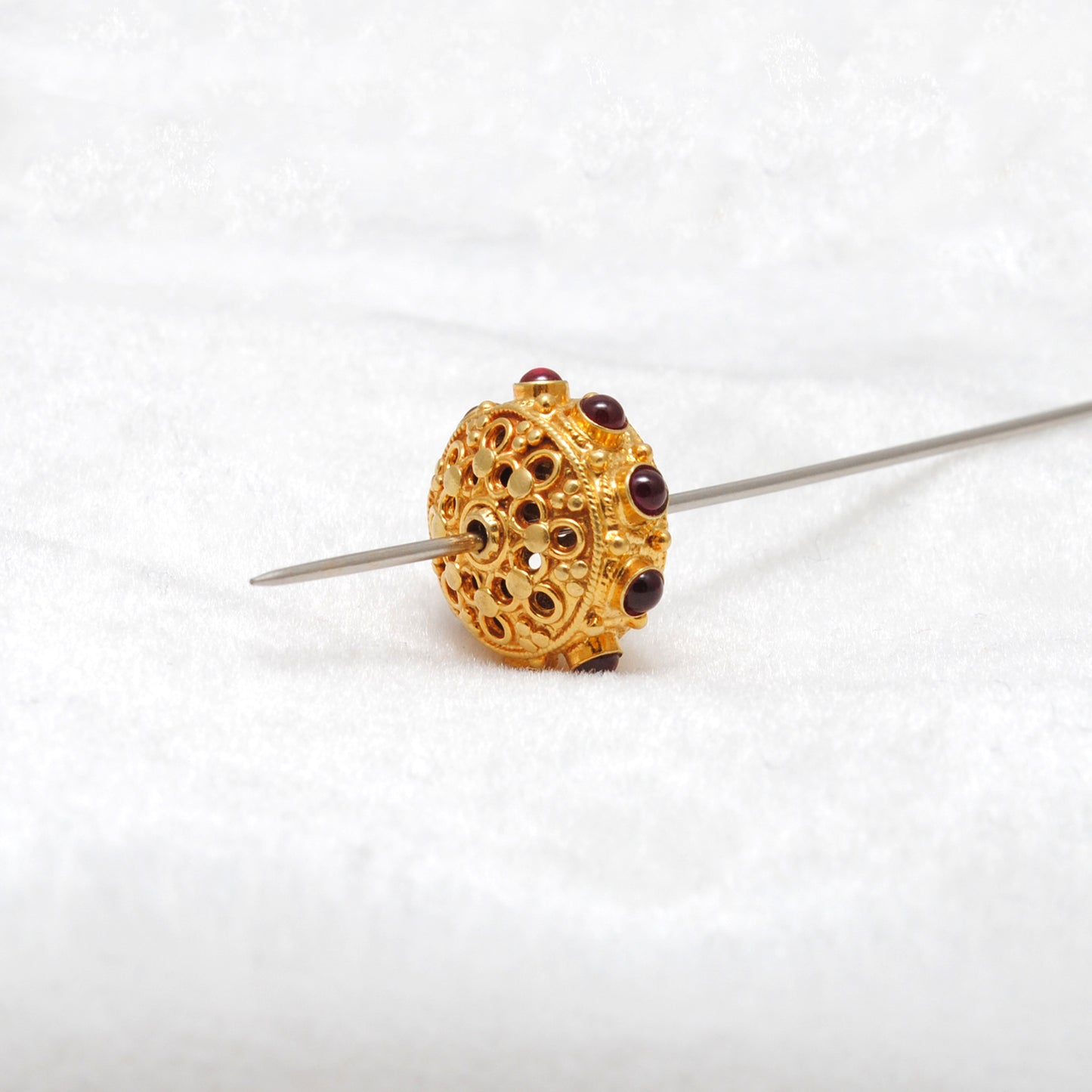 18k Solid Yellow Gold Ruby Wheel Spacer Beads 14x10mm