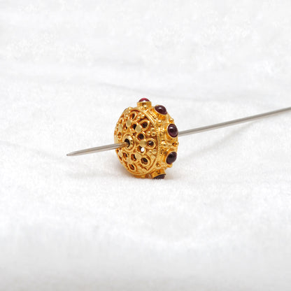 18k Solid Yellow Gold Ruby Wheel Spacer Beads 14x10mm