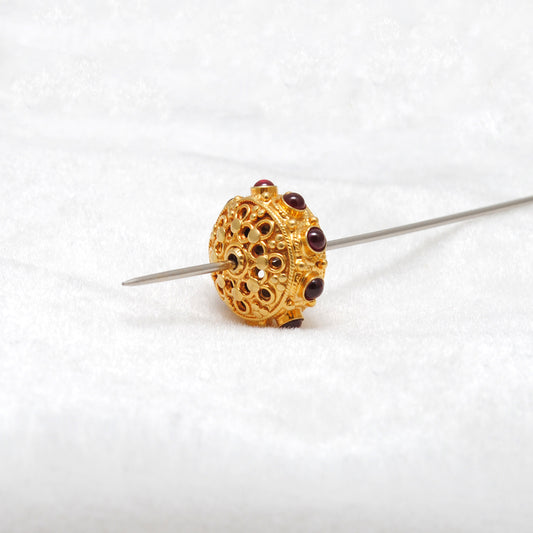 18k Solid Yellow Gold Ruby Wheel Spacer Beads 14x10mm