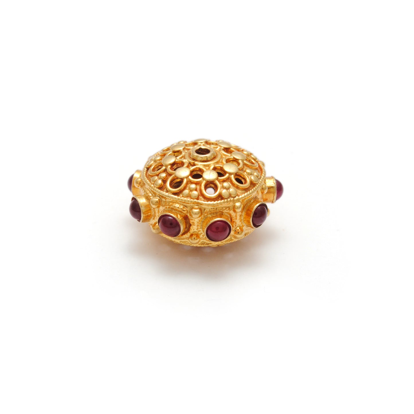18k Solid Yellow Gold Ruby Wheel Spacer Beads 14x10mm