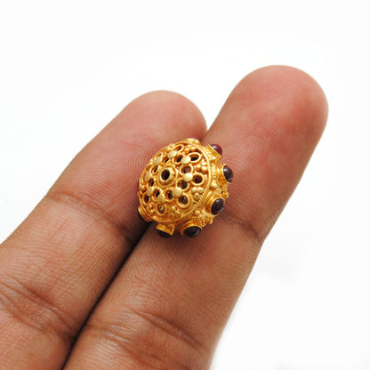 18k Solid Yellow Gold Ruby Wheel Spacer Beads 14x10mm