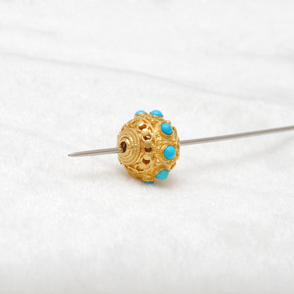 Turquoise Vintage Solid 18k Yellow Gold Spacer Charm Supplies