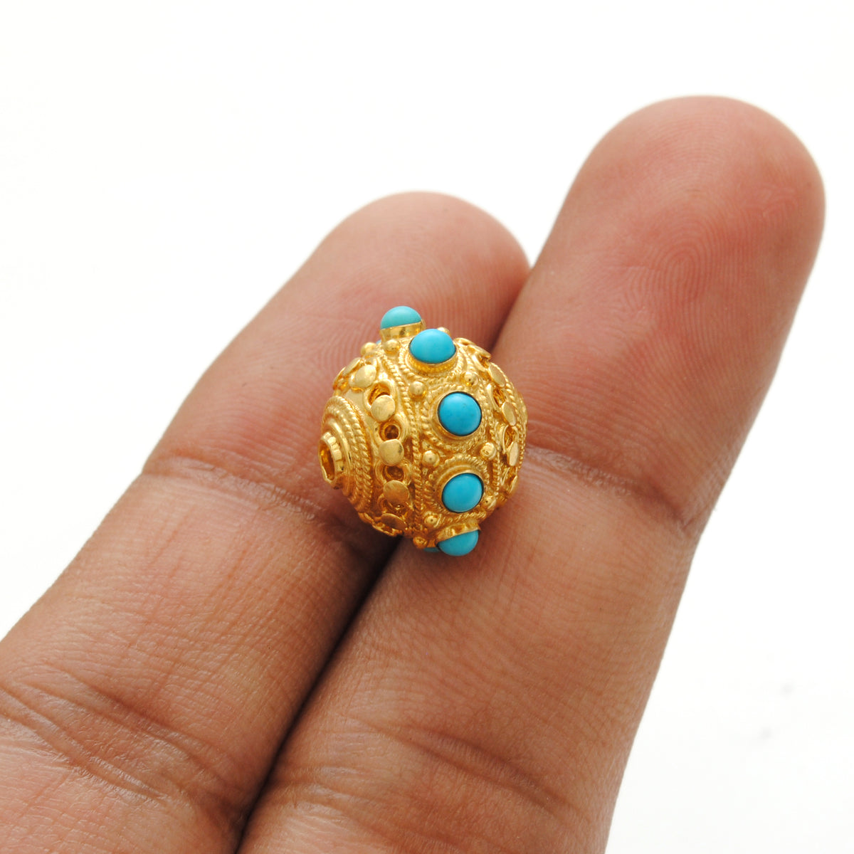 Turquoise Vintage Solid 18k Yellow Gold Spacer Charm Supplies