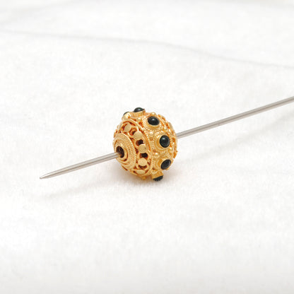 13X11MM 18K Yellow Gold Emerald Round Spacer Beads - Craft Supply