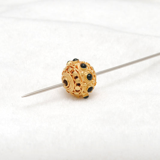 13X11MM 18K Yellow Gold Emerald Round Spacer Beads - Craft Supply