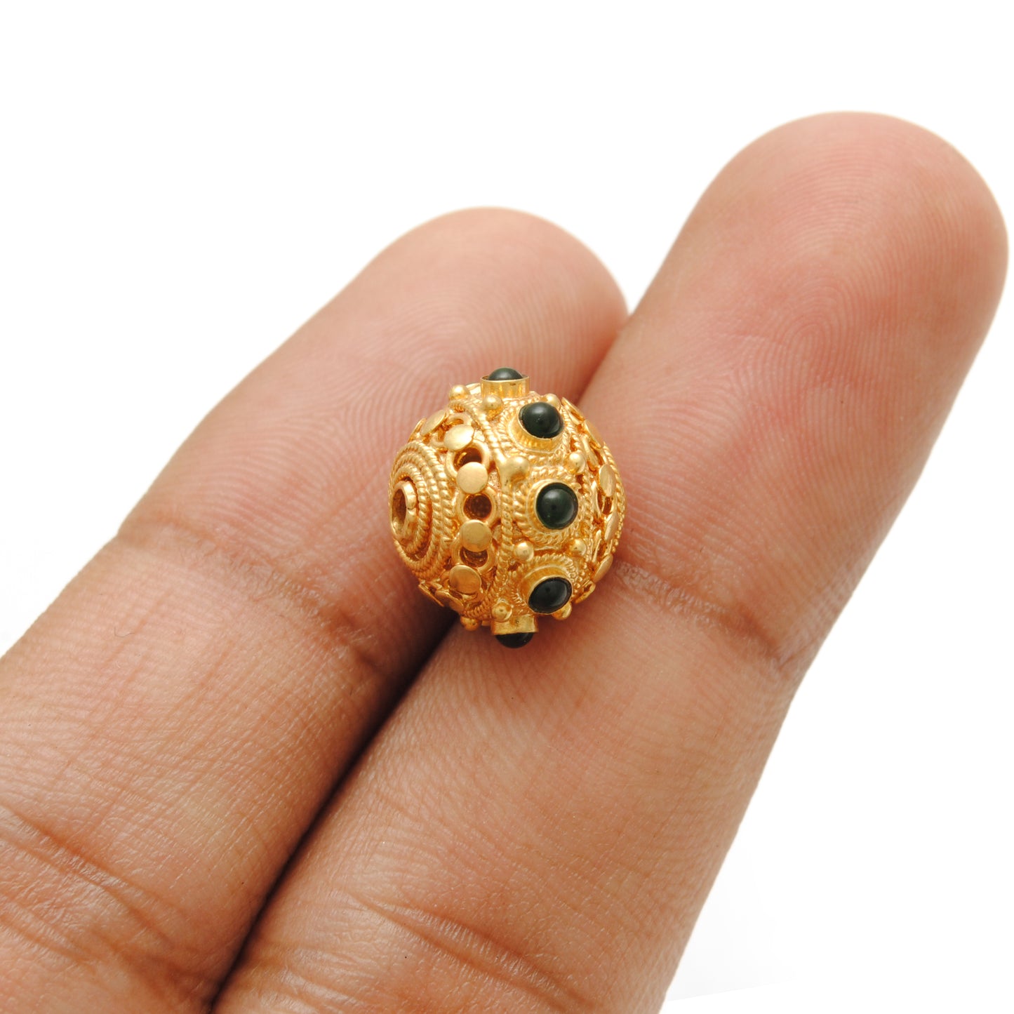 13X11MM 18K Yellow Gold Emerald Round Spacer Beads - Craft Supply