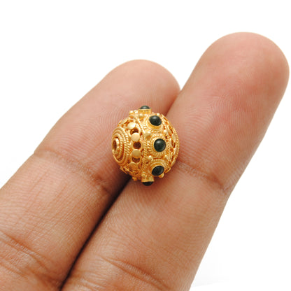 13X11MM 18K Yellow Gold Emerald Round Spacer Beads - Craft Supply