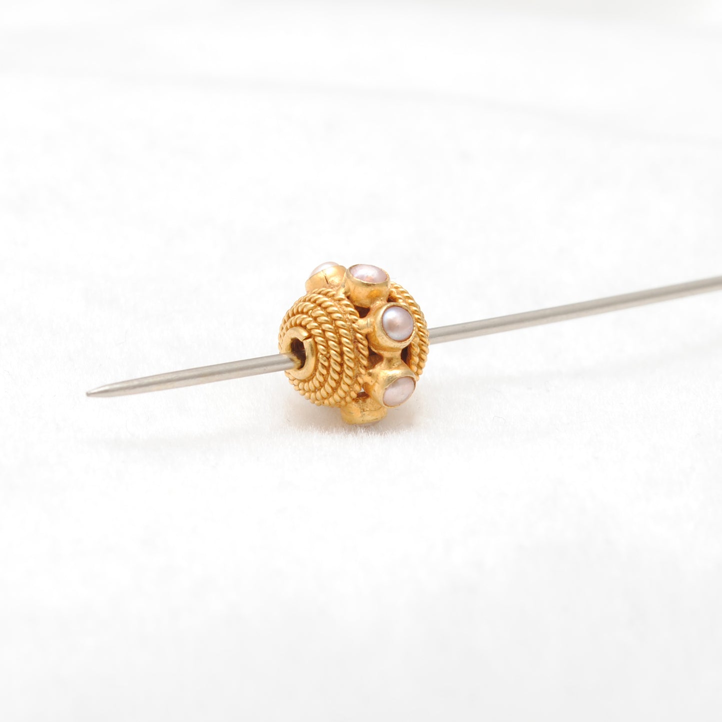 18k Gold Engrave Pearl stone Rondelle Spacer Bead 10mm