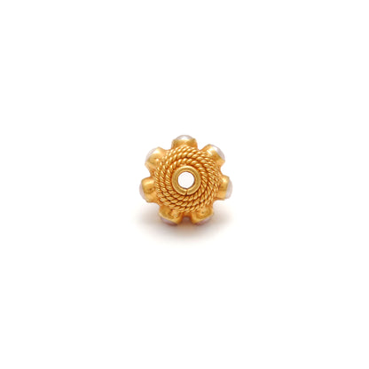 18k Gold Engrave Pearl stone Rondelle Spacer Bead 10mm