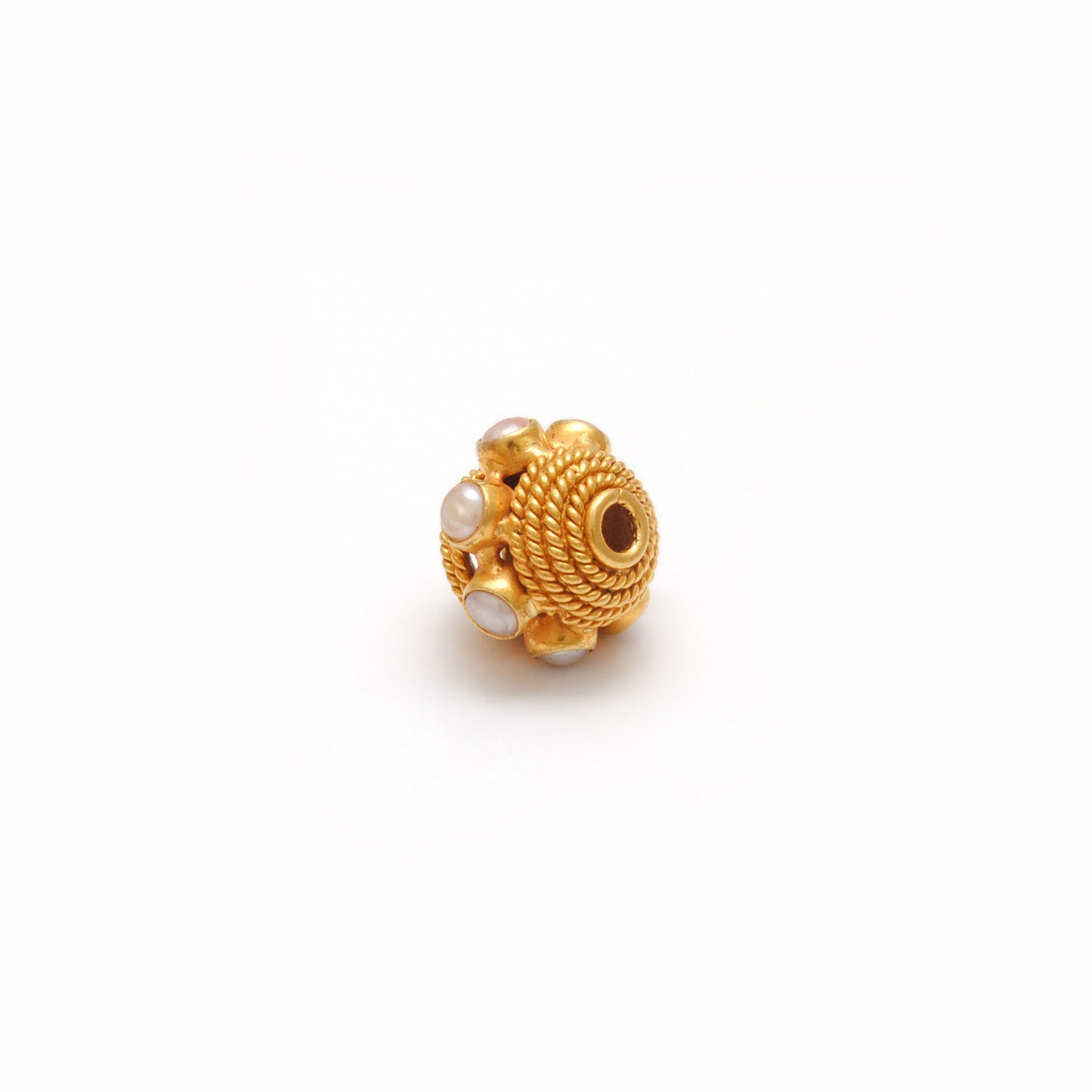 18k Gold Engrave Pearl stone Rondelle Spacer Bead 10mm