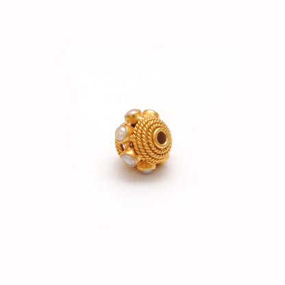 18k Gold Engrave Pearl stone Rondelle Spacer Bead 10mm