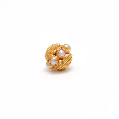 18k Gold Engrave Pearl stone Rondelle Spacer Bead 10mm
