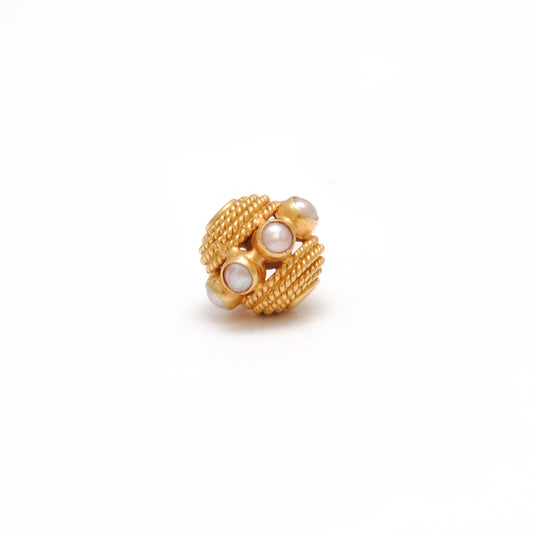 18k Gold Engrave Pearl stone Rondelle Spacer Bead 10mm