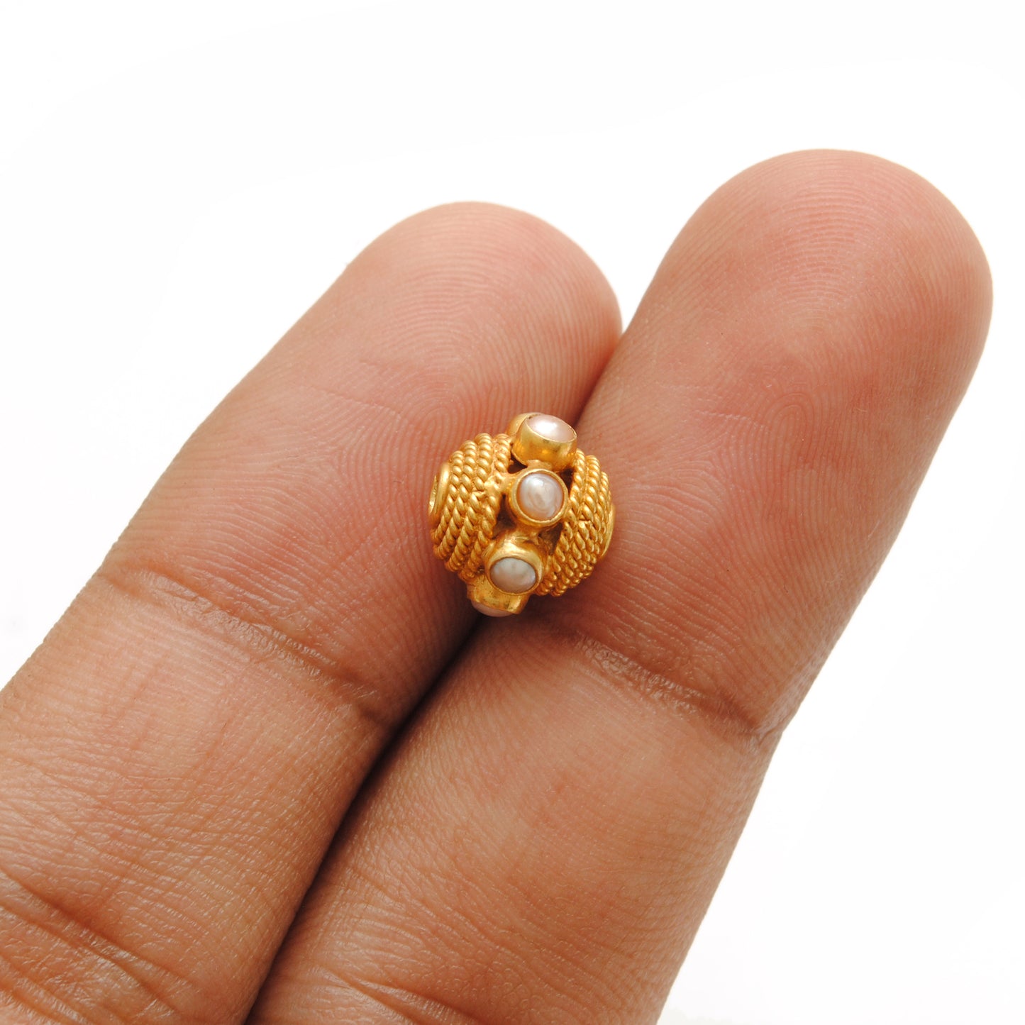 18k Gold Engrave Pearl stone Rondelle Spacer Bead 10mm