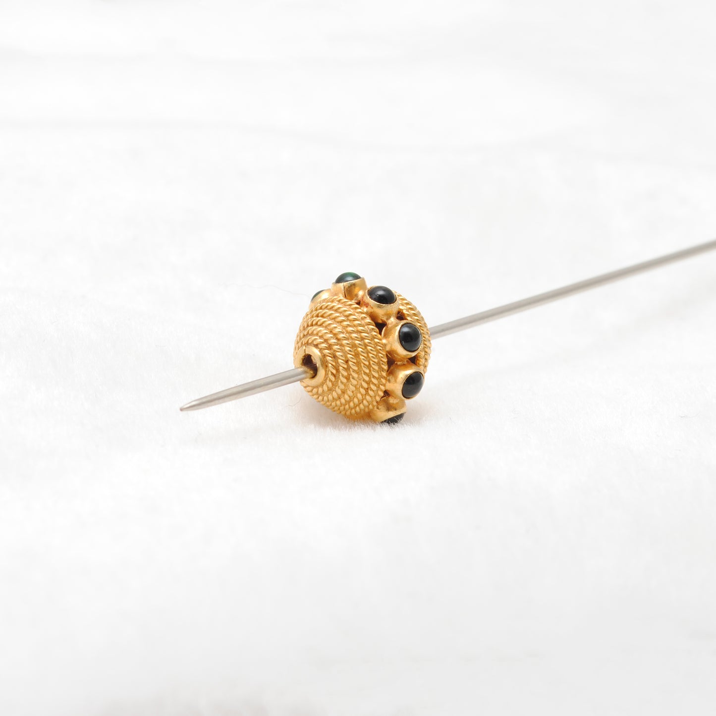 18K Solid Yellow Gold Emerald Round Spacer Beads 12mm