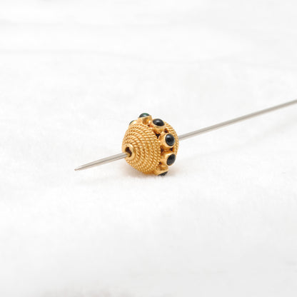 18K Solid Yellow Gold Emerald Round Spacer Beads 12mm