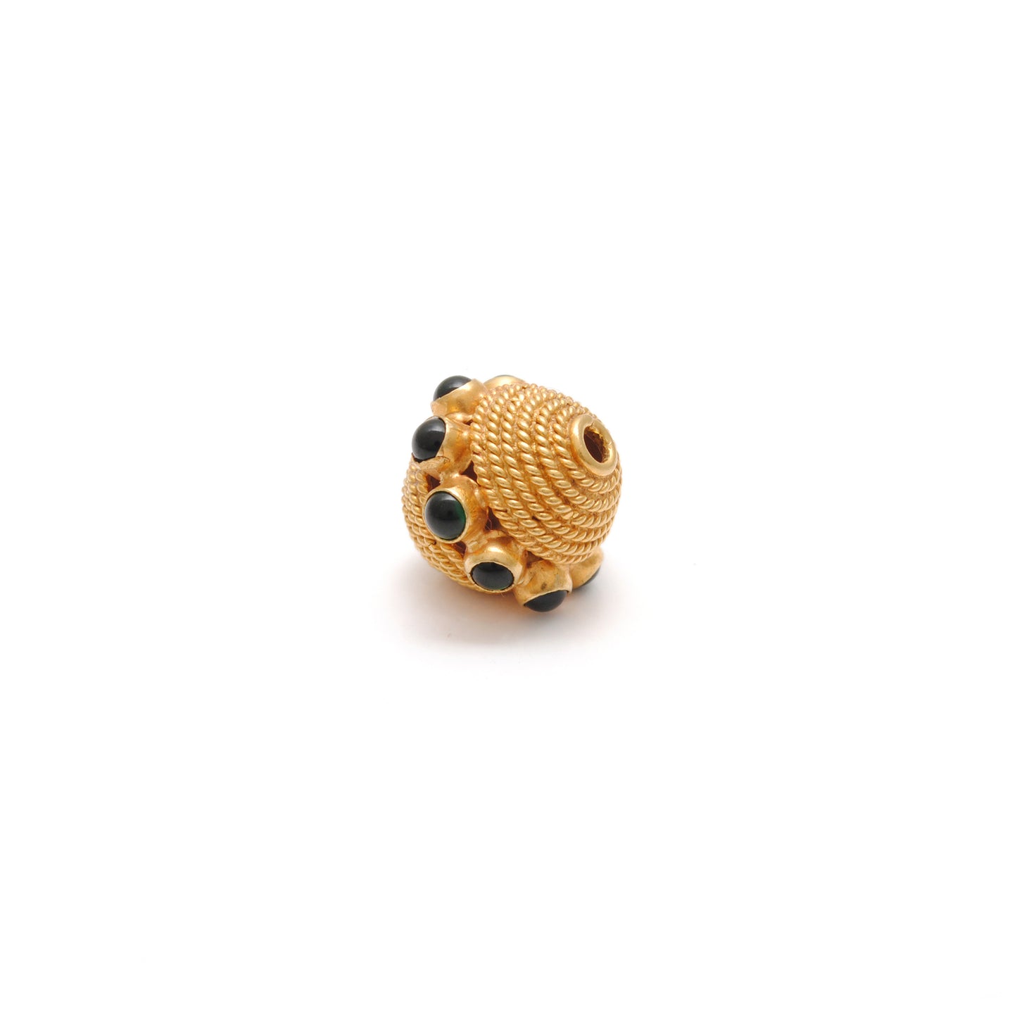 18K Solid Yellow Gold Emerald Round Spacer Beads 12mm