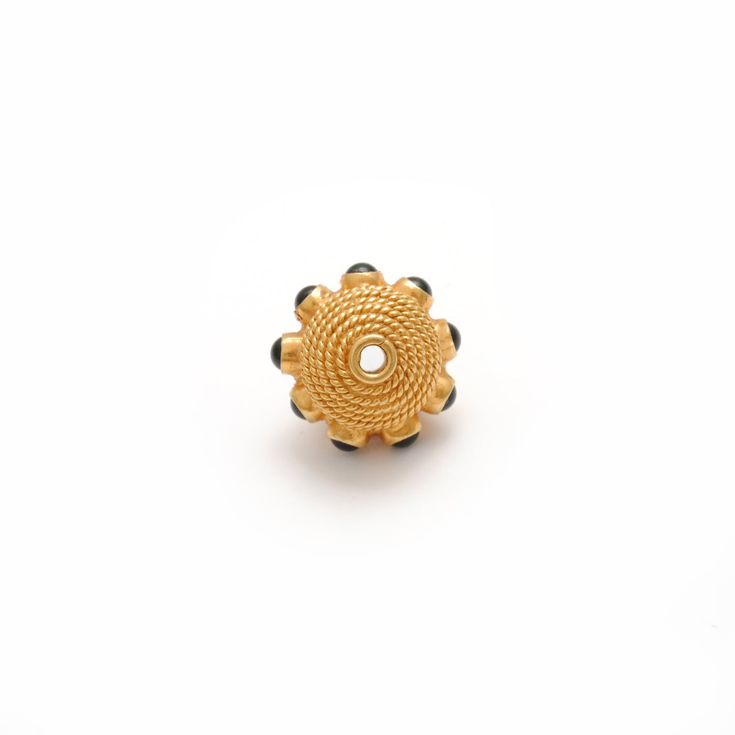 18K Solid Yellow Gold Emerald Round Spacer Beads 12mm