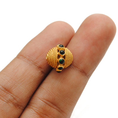 18K Solid Yellow Gold Emerald Round Spacer Beads 12mm