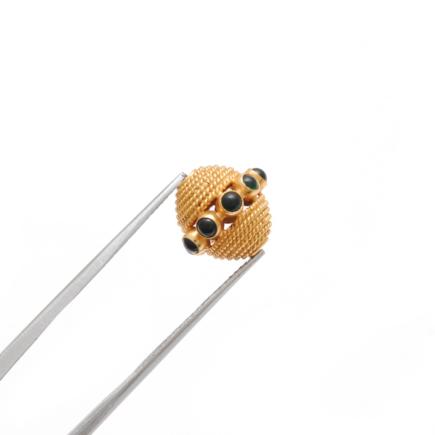 18K Solid Yellow Gold Emerald Round Spacer Beads 12mm