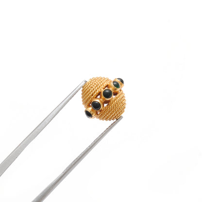 18K Solid Yellow Gold Emerald Round Spacer Beads 12mm