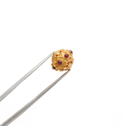 13X10MM 18K Yellow Gold Ruby Round Spacer Beads Finding