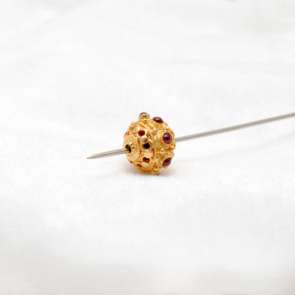 13X10MM 18K Yellow Gold Ruby Round Spacer Beads Finding