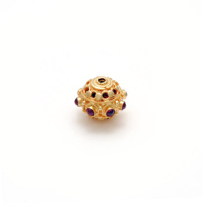 13X10MM 18K Yellow Gold Ruby Round Spacer Beads Finding