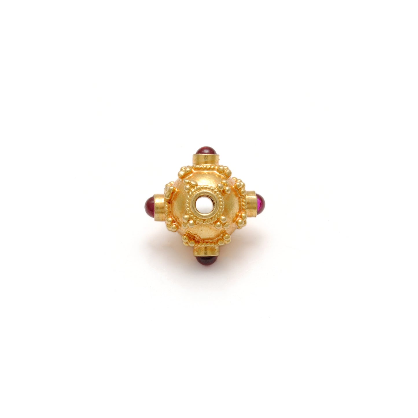 18k Solid Yellow Gold Ruby Round Spacer Beads 7.5mm