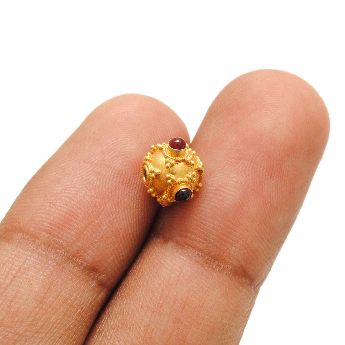 18k Solid Yellow Gold Ruby Round Spacer Beads 7.5mm