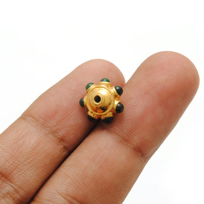 18K Solid Yellow Gold Emerald Flower Spacer Beads