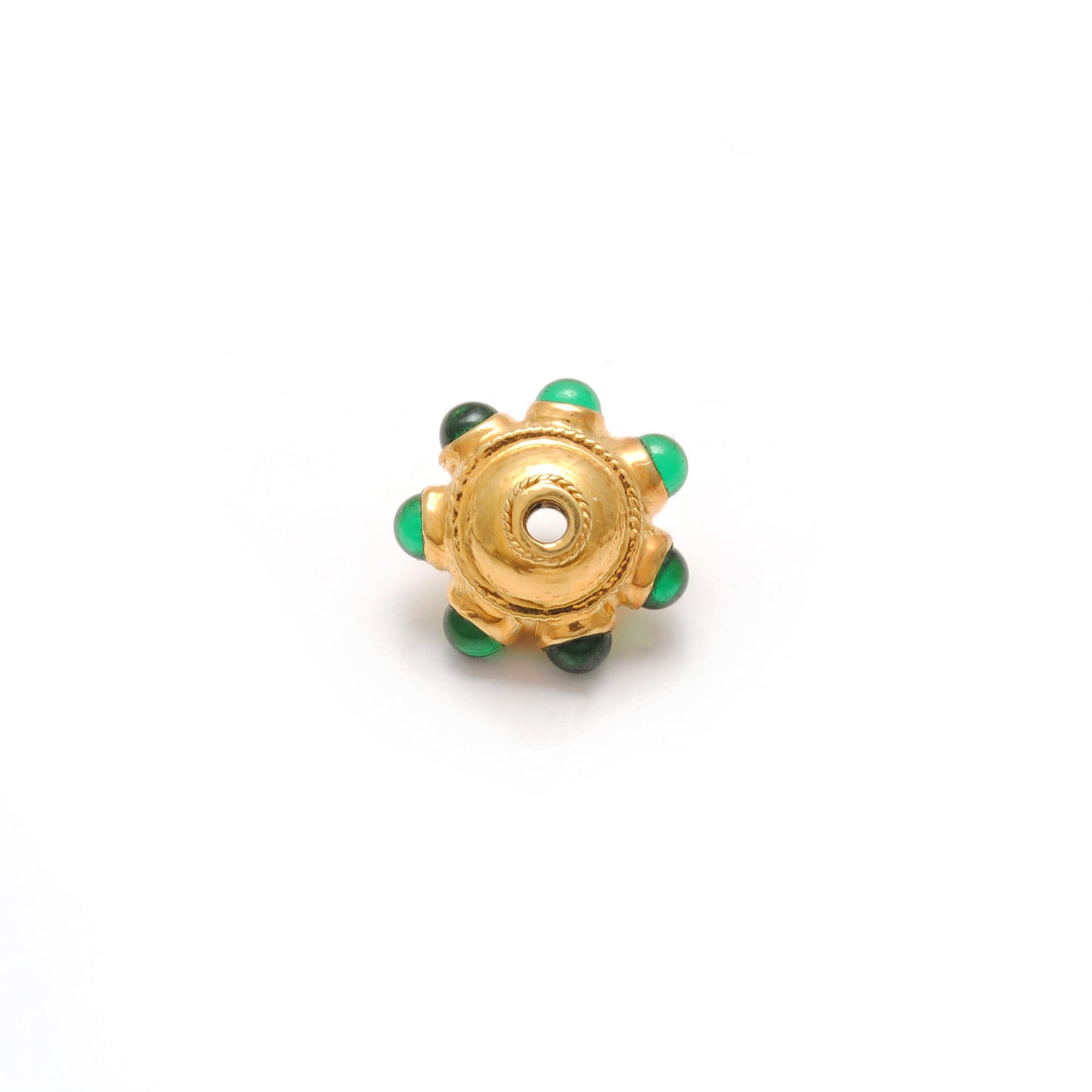 18K Solid Yellow Gold Emerald Flower Spacer Beads