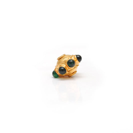 18K Solid Yellow Gold Emerald Flower Spacer Beads
