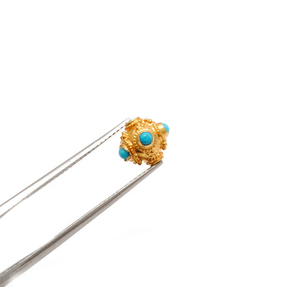 18k Solid Yellow Gold Turquoise Round Spacer Beads 7x5mm