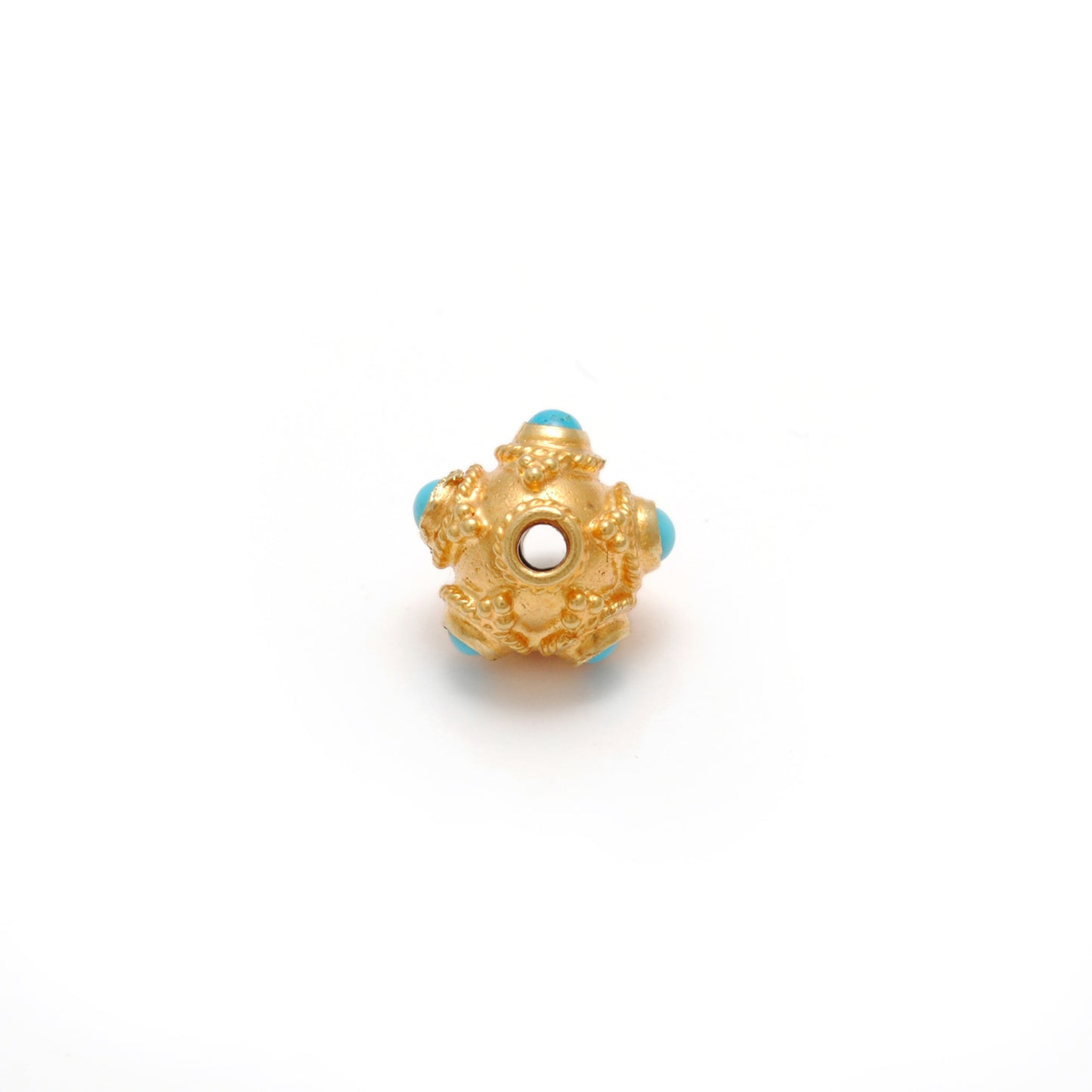 18k Solid Yellow Gold Turquoise Round Spacer Beads 7x5mm